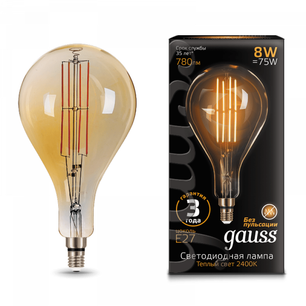 Gauss lamp E27 Black A160 8W 2400K 780Lm Golden 1/10