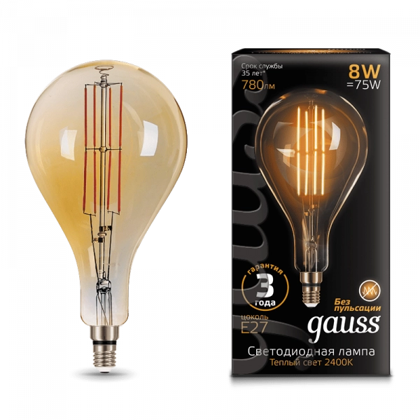 Gauss լամպ E27 Black A160 8W 2400K 780Lm Golden 1/10