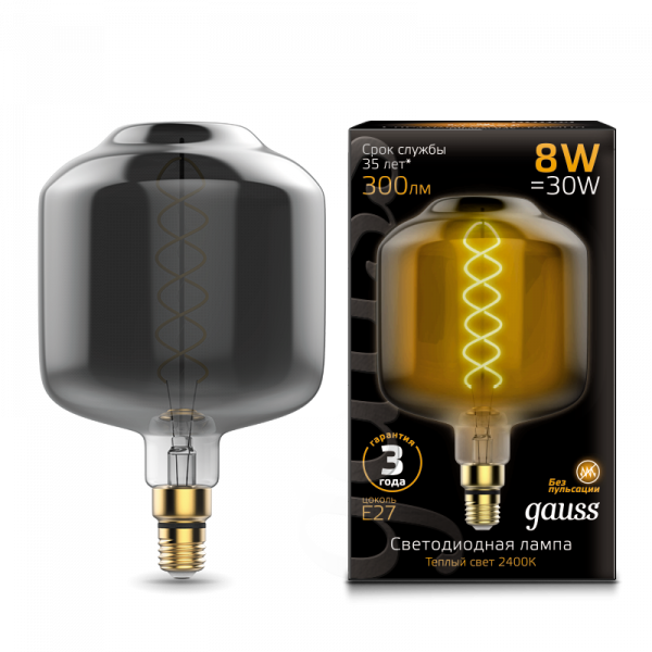 Gauss лампа E27 Black DL180 8W 2400K 300Lm Серая гибкая 1/6
