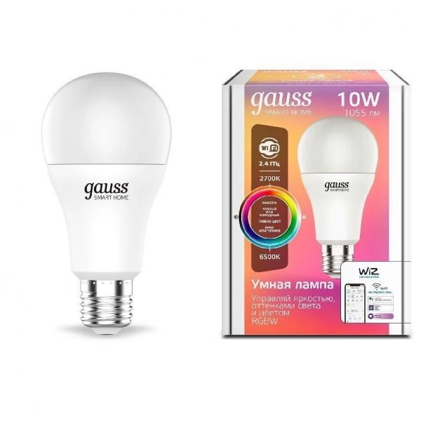 Gauss լամպ E27 Smart A60 10W 2700K-6500К 1055Lm RGBW/դիմեր