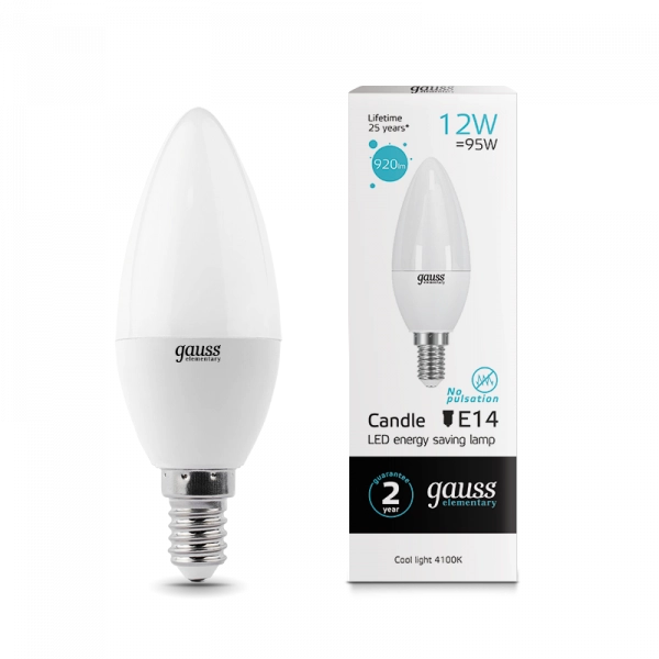 Gauss լամպ E14 Elementary մոմ 12W 4100K 920Lm 1/10/100