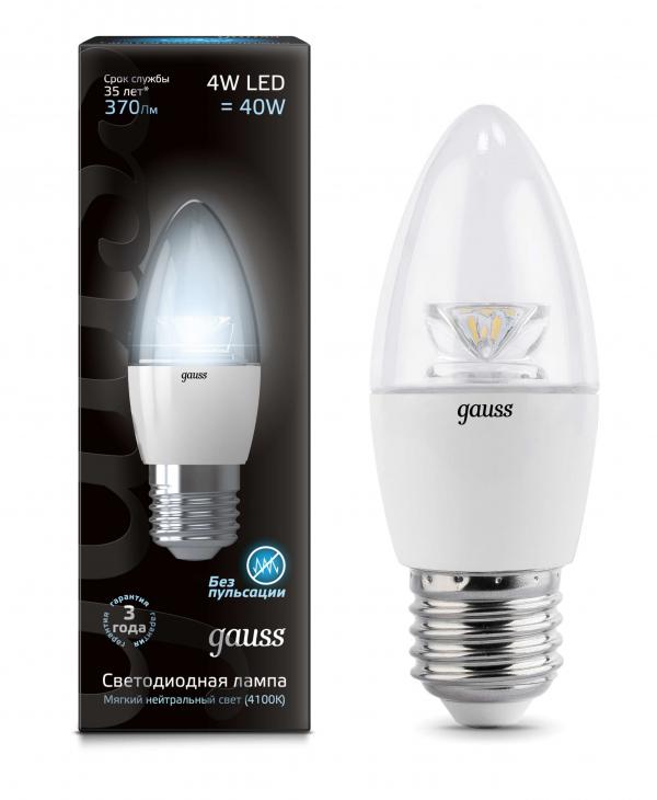 Gauss lamp E27 Black candle 4W 4100K 370Lm 1/10/100