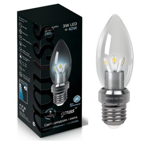 Gauss lamp E27 Black candle 3W 4100K 280Lm 1/10/100