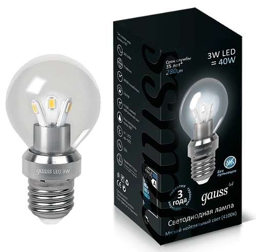 Gauss լամպ E27 Black շարիկ 3W 4100K 280Lm 1/10/100