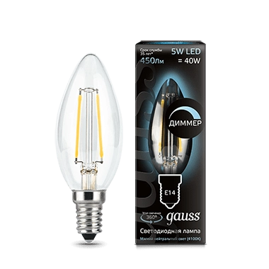 Gauss լամպ E14 Black մոմ 5W 4100К 450Lm դիմեր 1/10/50