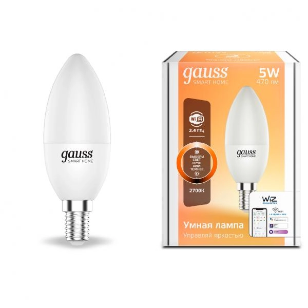 Gauss լամպ E14 Smart մոմ 5W 2700К 470Lm դիմեր 