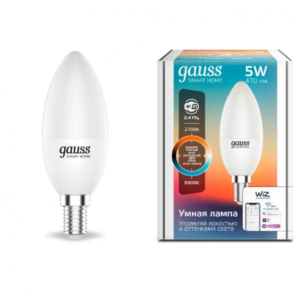 Gauss լամպ E14 Smart մոմ 5W 2700К-6500K 470Lm դիմեր
