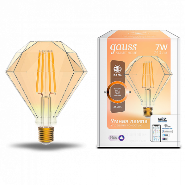 Gauss լամպ E27 Smart Diamond 7W 2500K 740Lm դիմեր Filament
