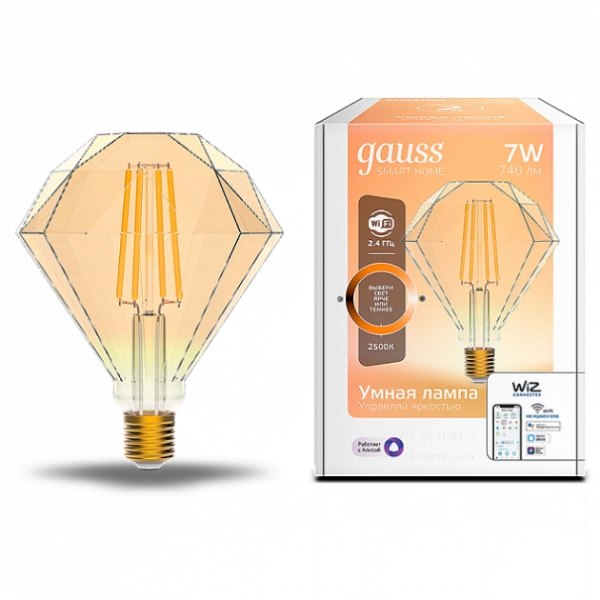 Gauss լամպ E27 Smart Diamond 7W 2500K 740Lm դիմեր Filament