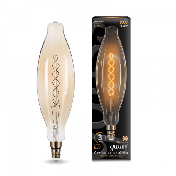 Gauss лампа E27 Black BT120 8W 2400K 620Lm Золотистая гибкая 1/10