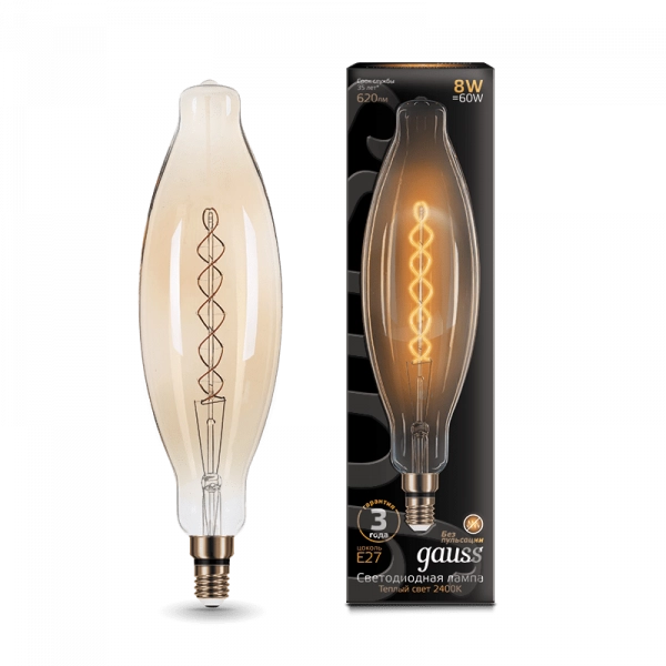 Gauss լամպ E27 Black BT120 8W 2400K 620Lm Golden ճկուն 1/10