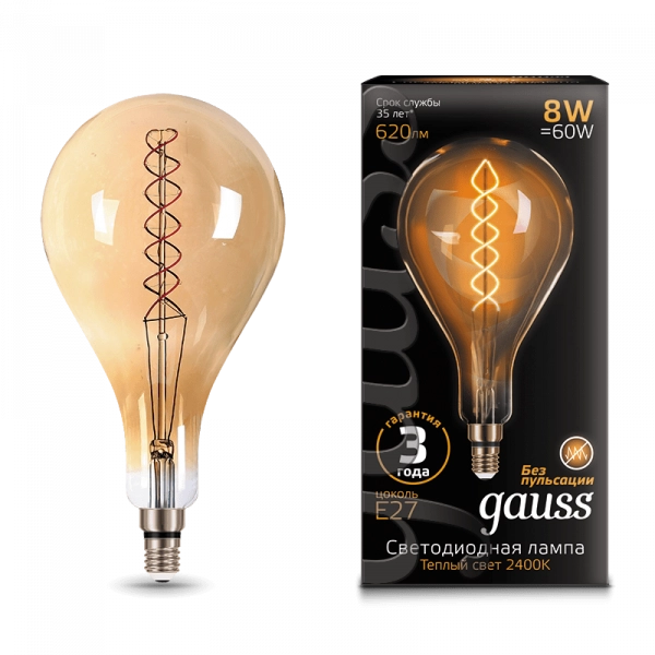 Gauss լամպ E27 Black A160 8W 2400K 620Lm Golden ճկուն 1/6