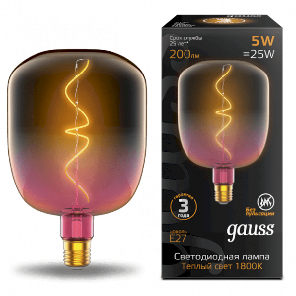 Gauss lamp E27 Black V140 5W 1800K 200Lm Pink-Clear flexible