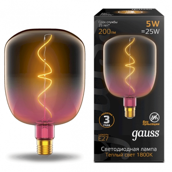 Gauss լամպ Е27 Black V140 5W 1800К 200Lm Pink-Clear ճկուն