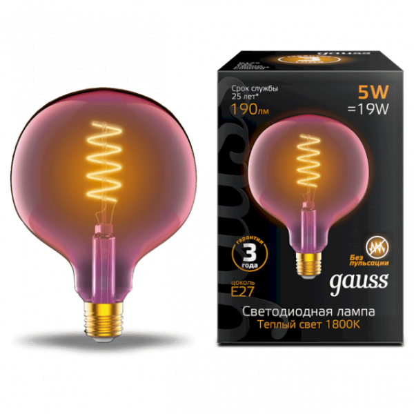 Gauss lamp E27 Black G125 5W 1800K 190Lm Pink flexible 1/10