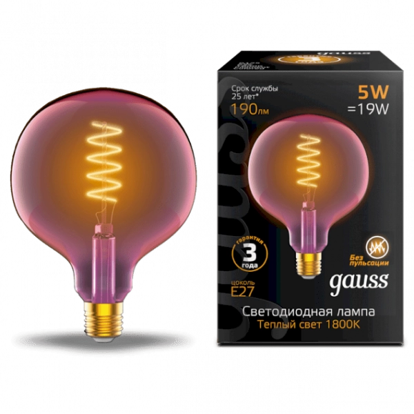 Gauss լամպ Е27 Black G125 5W 1800К 190Lm Pink ճկուն 1/10