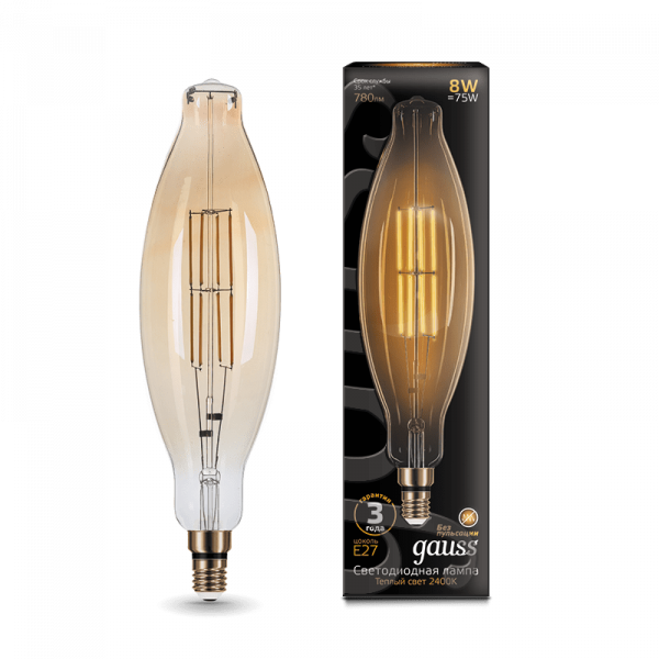 Gauss лампа E27 Black BT120 8W 2400K 780Lm Золотистая 1/10