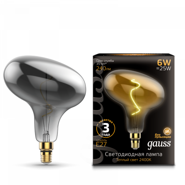 Gauss лампа E27 Black FD180 6W 2400K 240Lm Серая гибкая 1/6