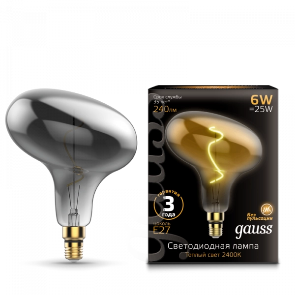 Gauss լամպ E27 Black FD180 6W 2400K 240Lm Gray ճկուն 1/6