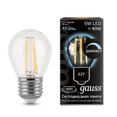Gauss լամպ E27 Black շարիկ 5W 4100К 450Lm դիմեր 1/10/50
