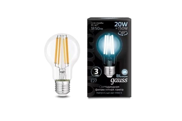 Gauss лампа E27 Black A60 20W 4100К 1850Lm Филамент 1/10/40