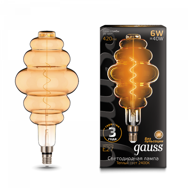 Gauss лампа E27 Black BD200 6W 2400K 420Lm Золотистая гибкая 1/6
