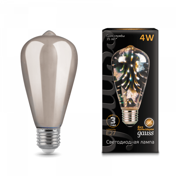 Gauss lamp E27 Black ST64 4W RGB 3D-Butterfly