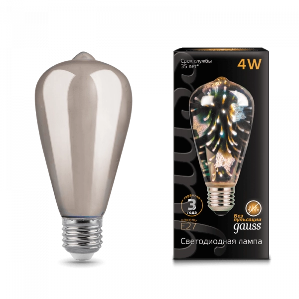 Gauss լամպ E27 Black ST64 4W RGB 3D-Butterfly