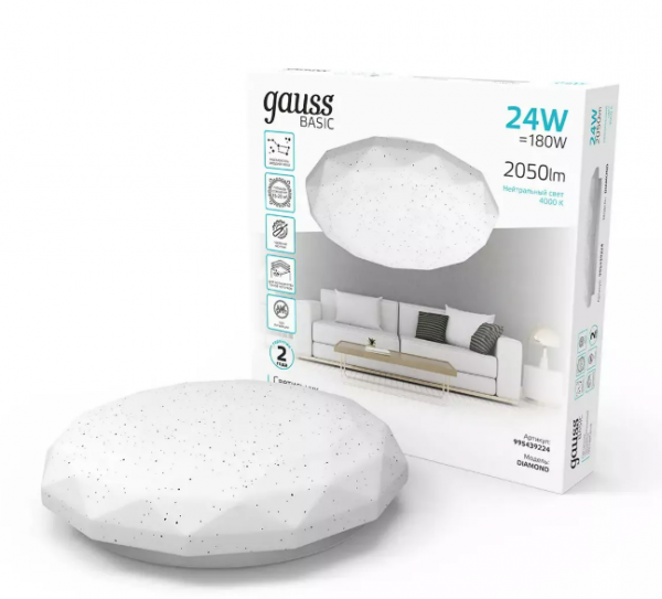Gauss լուսատու Diamond 24W 4000К սպիտակ 340x75մմ