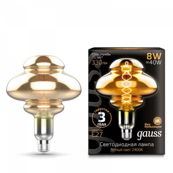Gauss լամպ E27 Black BD160 8W 2400K 330Lm Golden ճկուն 1/6
