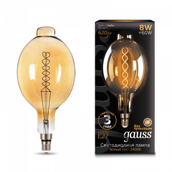 Gauss лампа E27 Black BT180 8W 2400K 620Lm Золотистая гибкая 1/6