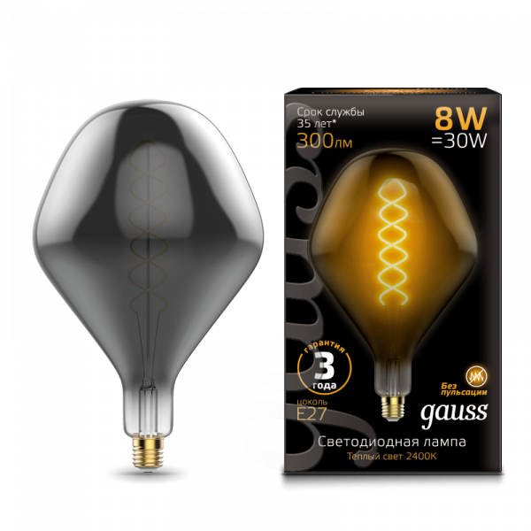 Gauss лампа E27 Black SD160 8W 2400K 300Lm Серая 1/6