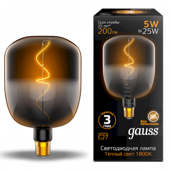 Gauss lamp E27 Black V140 5W 1800K 200Lm Black-Clear flexible