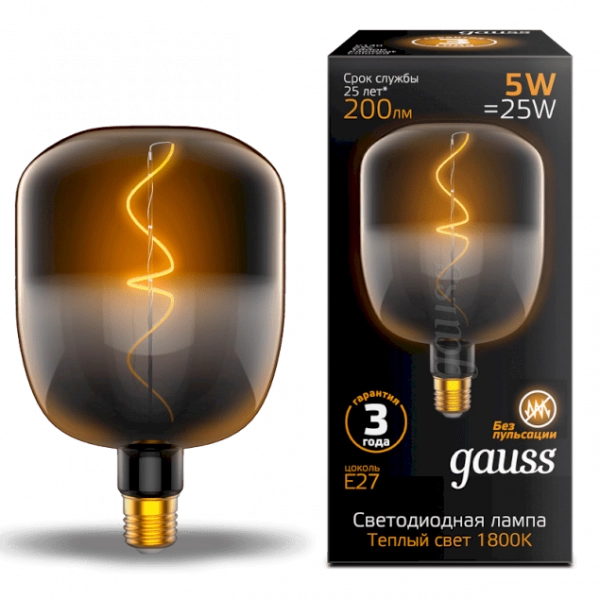 Gauss լամպ Е27 Black V140 5W 1800К 200Lm Black-Clear ճկուն