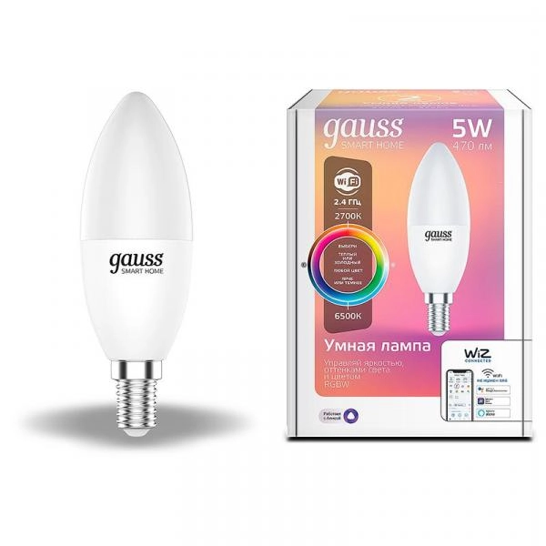 Gauss լամպ E14 Smart մոմ 5W 2700К-6500K 470Lm RGBW/դիմեր