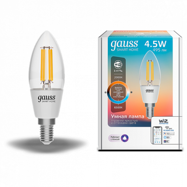 Gauss լամպ E14 Smart մոմ 4.5W 2000K-6500K 495Lm դիմեր Filament