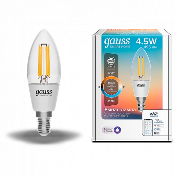 Gauss լամպ E14 Smart մոմ 4.5W 2000K-6500K 495Lm դիմեր Filament