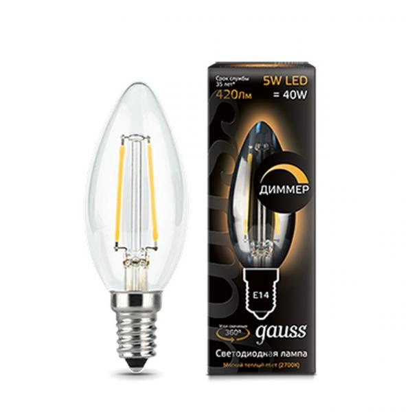 Gauss լամպ E14 Black դիմ. 5W 2700К ֆիլամենտ մոմ 420Lm 1/10/50