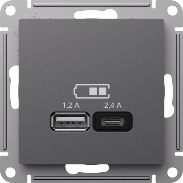 Schneider Atlas լիցքավորիչ USB-A 1․2A / USB-C 2․4A բազալտ