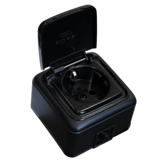 Titan external installation socket with ground and cover black 2425