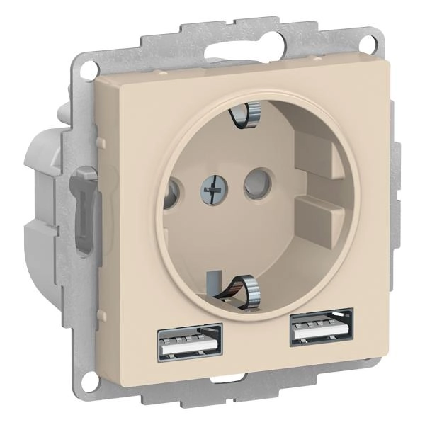 Schneider Atlas Վարդակ Հողանցումով + USB 2 Տեղ 2,4A Բեժ
