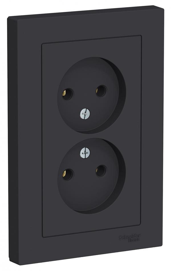 Schneider Atlas Socket without Grounding 2-gang Black