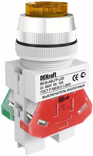 Անջատիչ կոճակ դեղին   LED 220V D=30մմ  ВК30-ABLFP-YEL-LED (Dekraft)