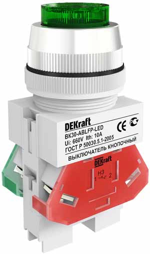 Անջատիչ կոճակ կանաչ   LED 220V D=30մմ  ВК30-ABLFP-GRN-LED (Dekraft)