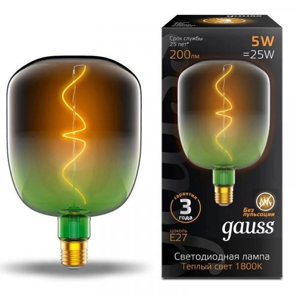 Gauss լամպ Е27 Black V140 5W 1800К 200Lm Green-Clear ճկուն