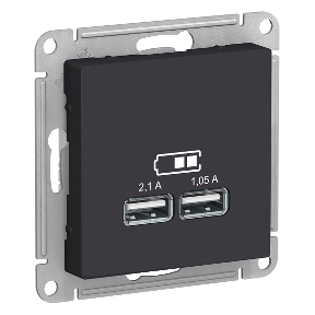 Schneider Atlas USB Լիցքավորիչ 2 Մուտք 2,1Ա + 1,05Ա Սև