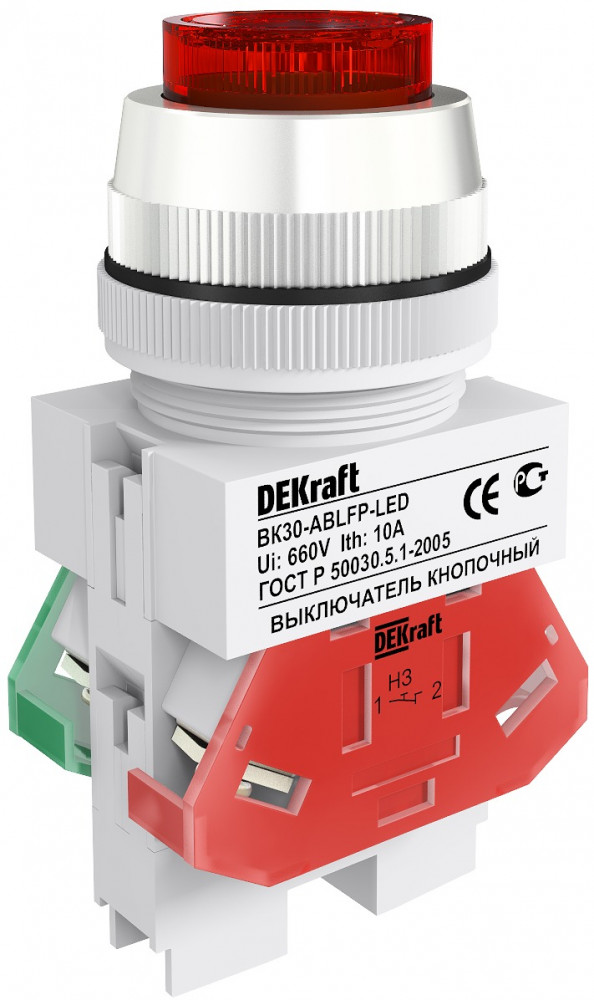 Անջատիչ կոճակ կարմիր  LED 220V D=30մմ  ВК30-ABLFP-RED-LED (Dekraft)