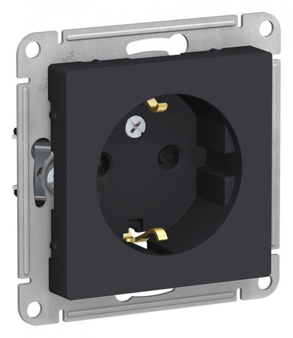 ATLAS Design Վարդակ հողանցումով, со шторками, 16А,  Սև